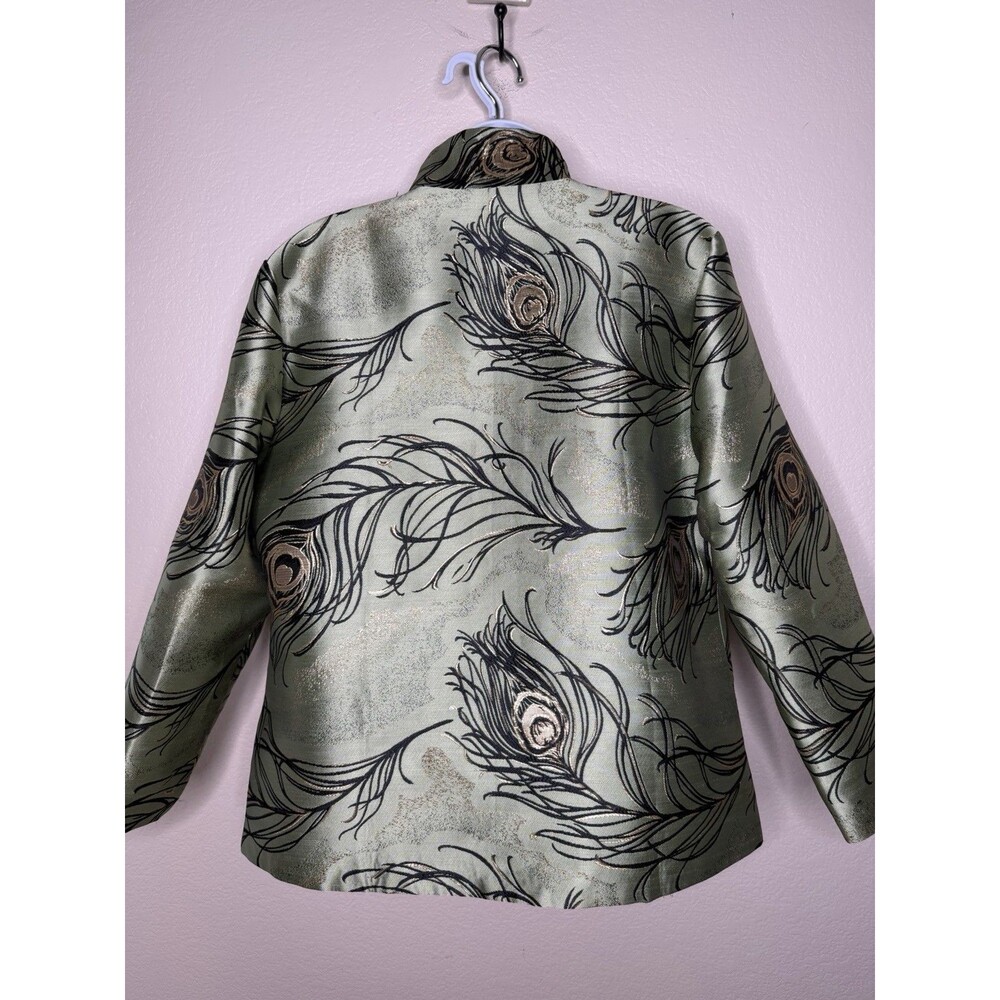Grace Chuang New York Feather Print Open Jacket Sz S Multicolor Reversible Green - Picture 7 of 16